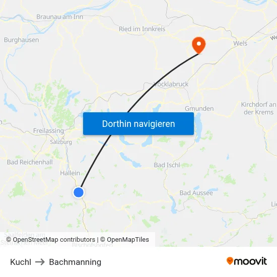 Kuchl to Bachmanning map