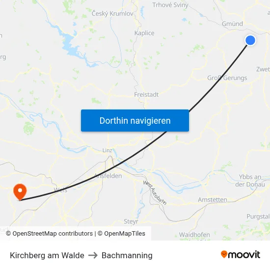 Kirchberg am Walde to Bachmanning map
