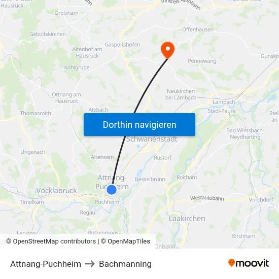 Attnang-Puchheim to Bachmanning map