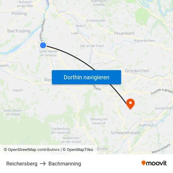 Reichersberg to Bachmanning map