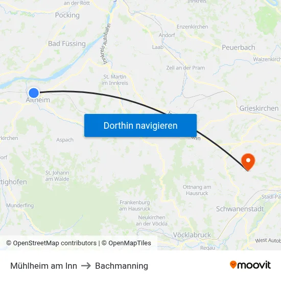 Mühlheim am Inn to Bachmanning map