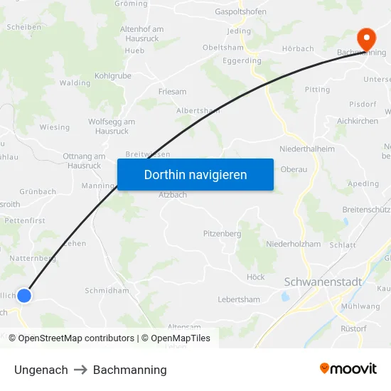 Ungenach to Bachmanning map