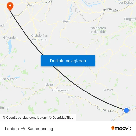 Leoben to Bachmanning map