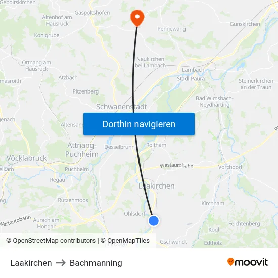 Laakirchen to Bachmanning map