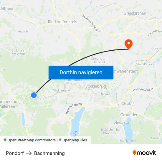 Pöndorf to Bachmanning map