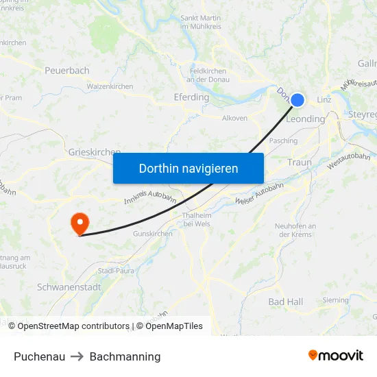 Puchenau to Bachmanning map