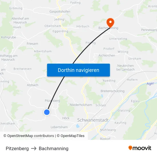 Pitzenberg to Bachmanning map