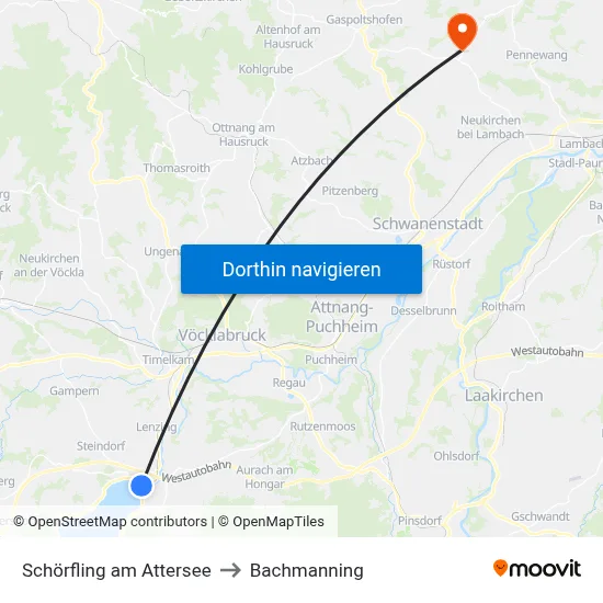 Schörfling am Attersee to Bachmanning map