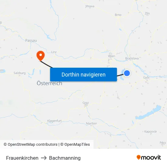 Frauenkirchen to Bachmanning map