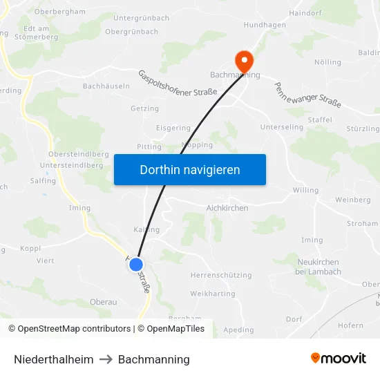 Niederthalheim to Bachmanning map