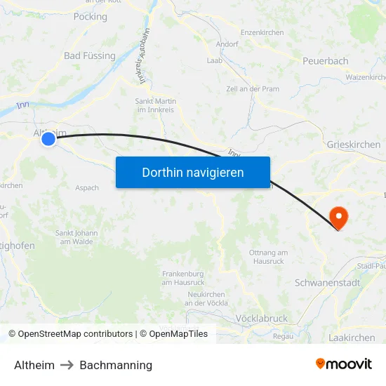 Altheim to Bachmanning map