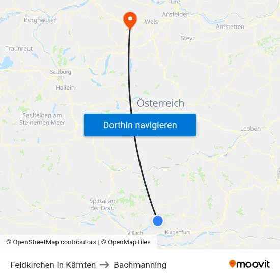 Feldkirchen In Kärnten to Bachmanning map