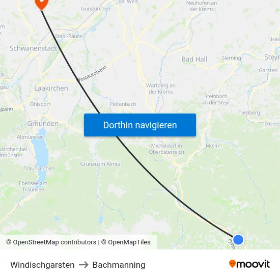 Windischgarsten to Bachmanning map