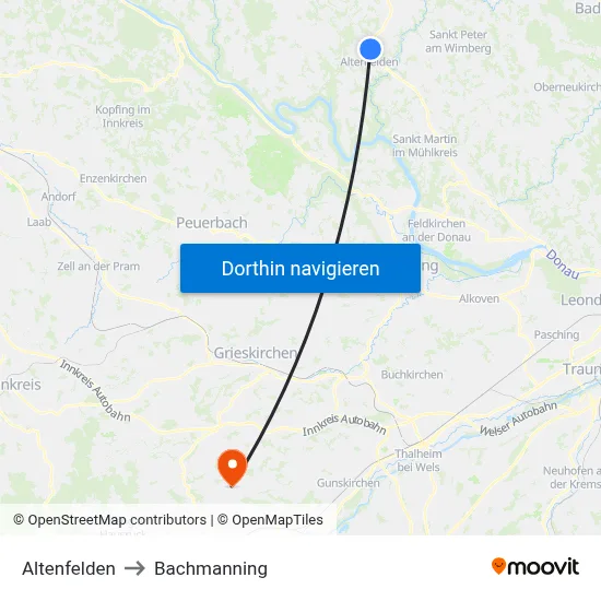 Altenfelden to Bachmanning map