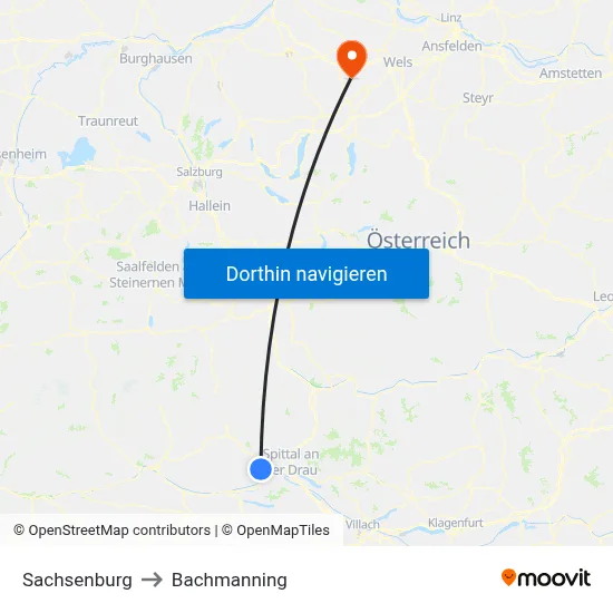 Sachsenburg to Bachmanning map