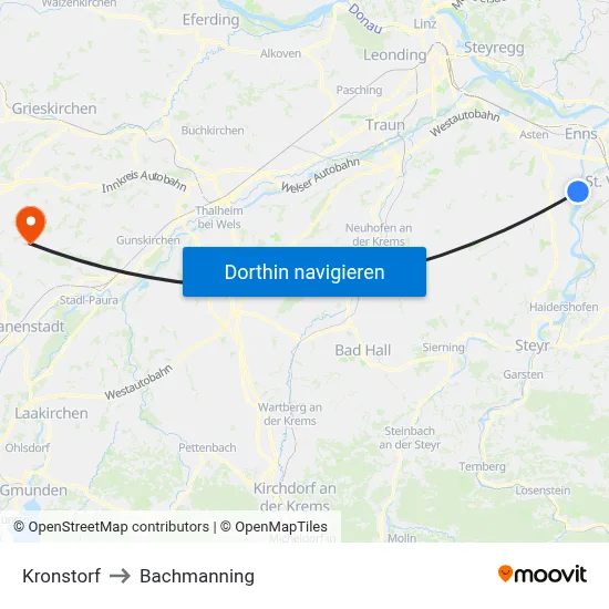 Kronstorf to Bachmanning map