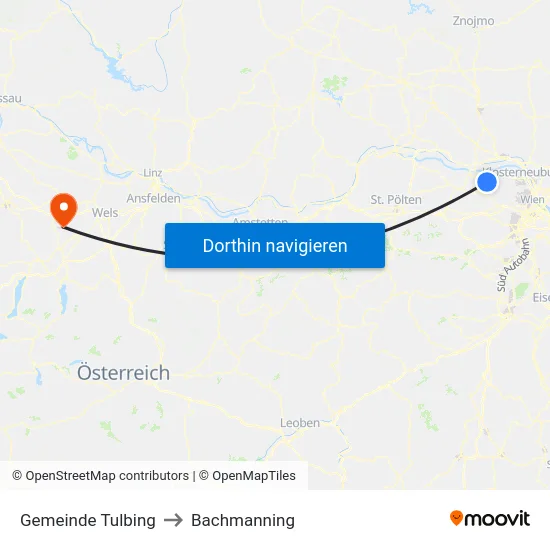 Gemeinde Tulbing to Bachmanning map