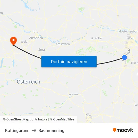 Kottingbrunn to Bachmanning map
