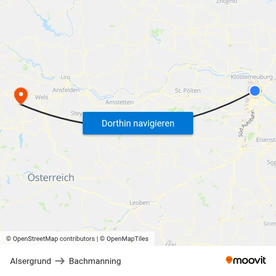 Alsergrund to Bachmanning map