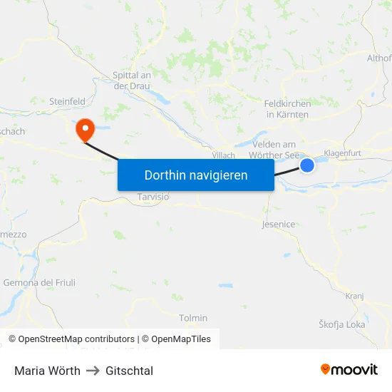 Maria Wörth to Gitschtal map