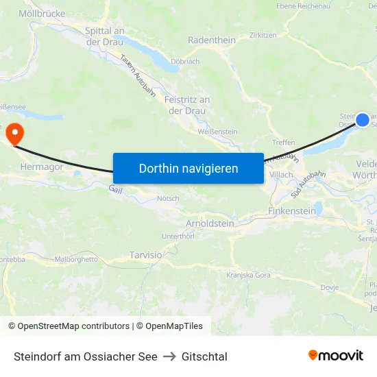 Steindorf am Ossiacher See to Gitschtal map
