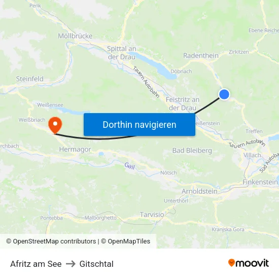 Afritz am See to Gitschtal map