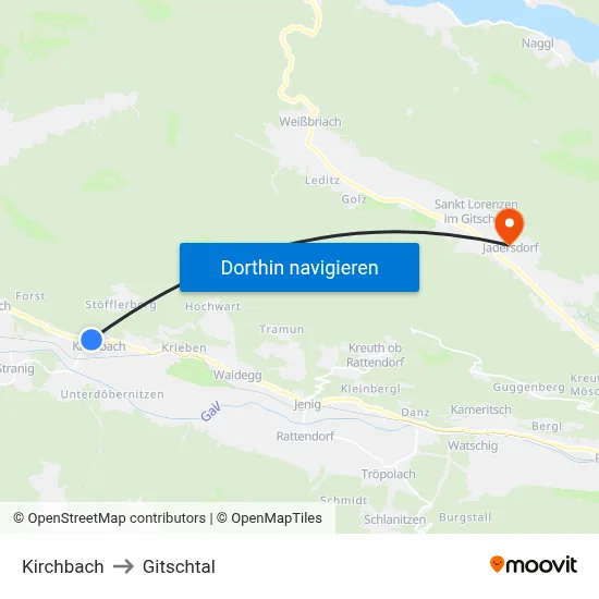 Kirchbach to Gitschtal map