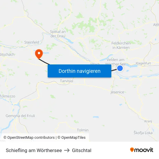 Schiefling am Wörthersee to Gitschtal map