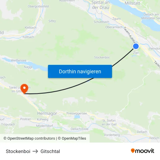 Stockenboi to Gitschtal map
