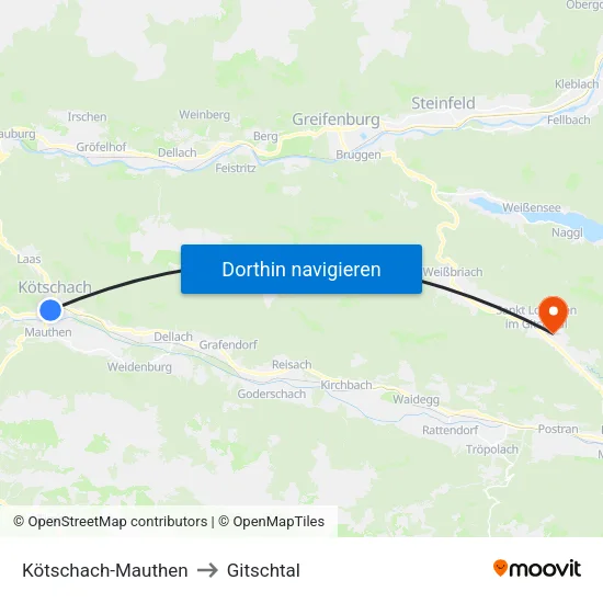 Kötschach-Mauthen to Gitschtal map