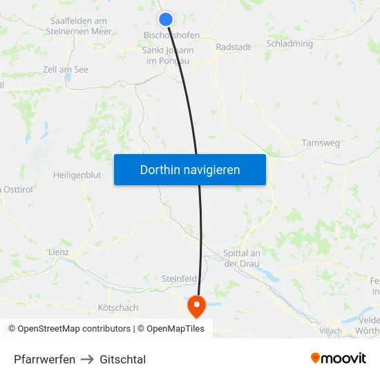 Pfarrwerfen to Gitschtal map
