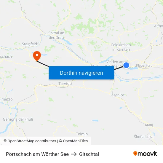 Pörtschach am Wörther See to Gitschtal map