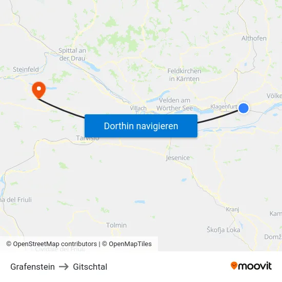 Grafenstein to Gitschtal map