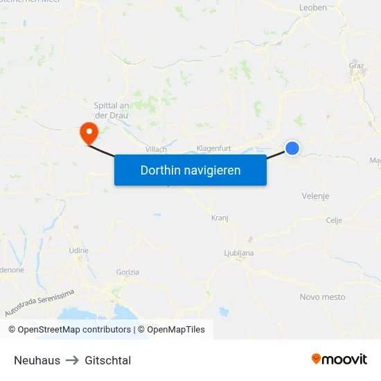 Neuhaus to Gitschtal map