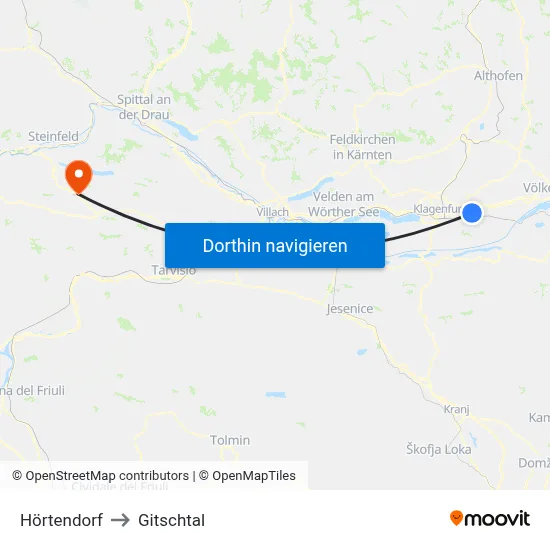 Hörtendorf to Gitschtal map