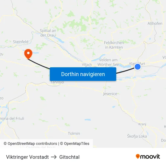 Viktringer Vorstadt to Gitschtal map