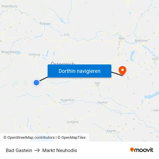 Bad Gastein to Markt Neuhodis map