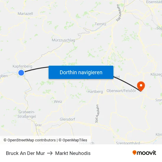 Bruck An Der Mur to Markt Neuhodis map