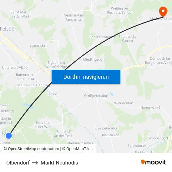 Olbendorf to Markt Neuhodis map