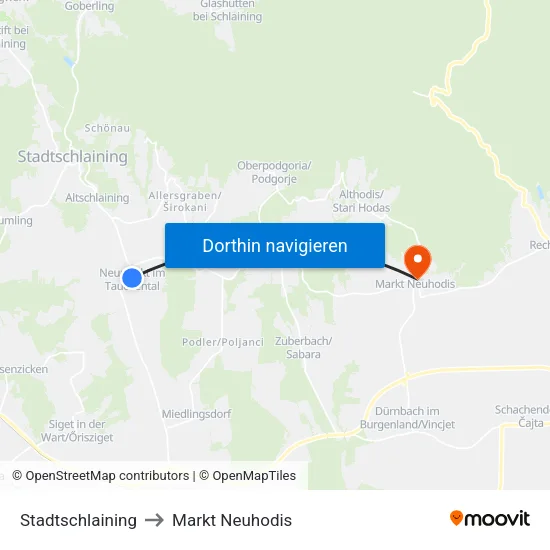 Stadtschlaining to Markt Neuhodis map