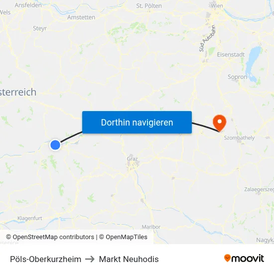 Pöls-Oberkurzheim to Markt Neuhodis map