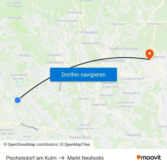 Pischelsdorf am Kulm to Markt Neuhodis map