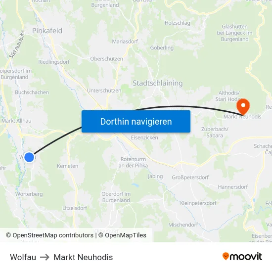 Wolfau to Markt Neuhodis map