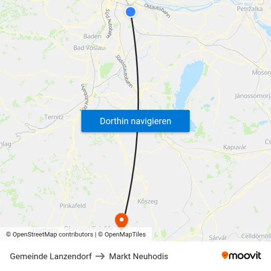 Gemeinde Lanzendorf to Markt Neuhodis map