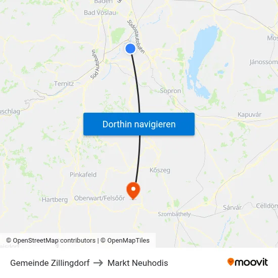 Gemeinde Zillingdorf to Markt Neuhodis map