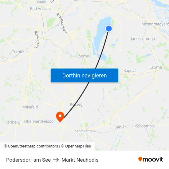 Podersdorf am See to Markt Neuhodis map