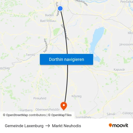 Gemeinde Laxenburg to Markt Neuhodis map