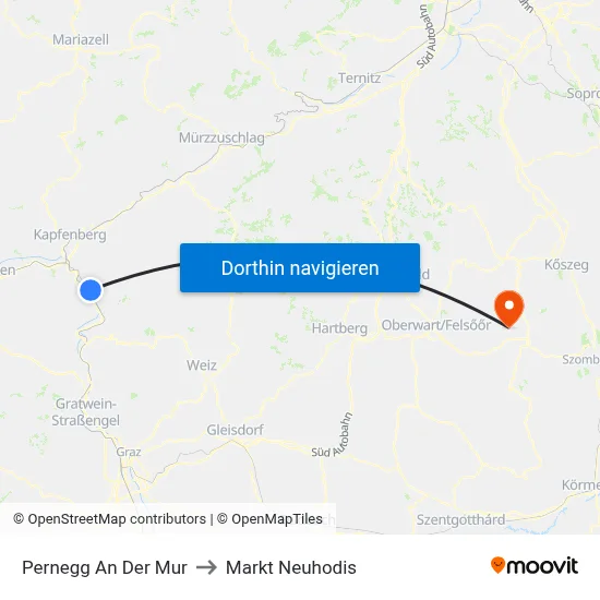 Pernegg An Der Mur to Markt Neuhodis map