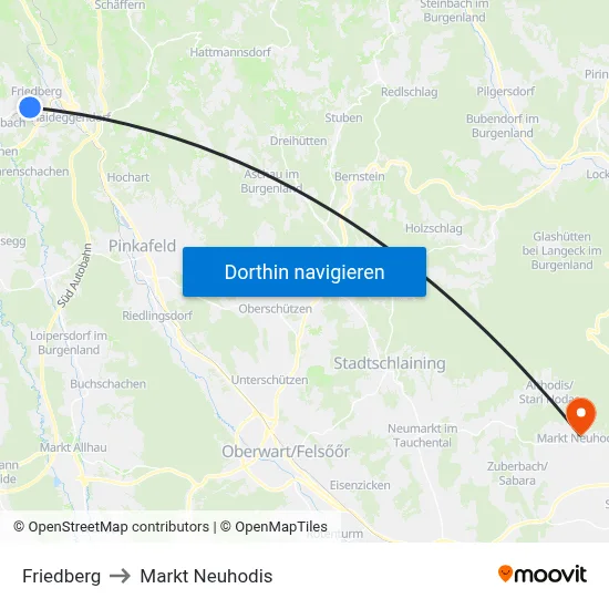 Friedberg to Markt Neuhodis map