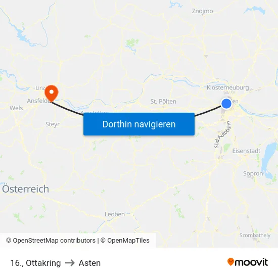 16., Ottakring to Asten map